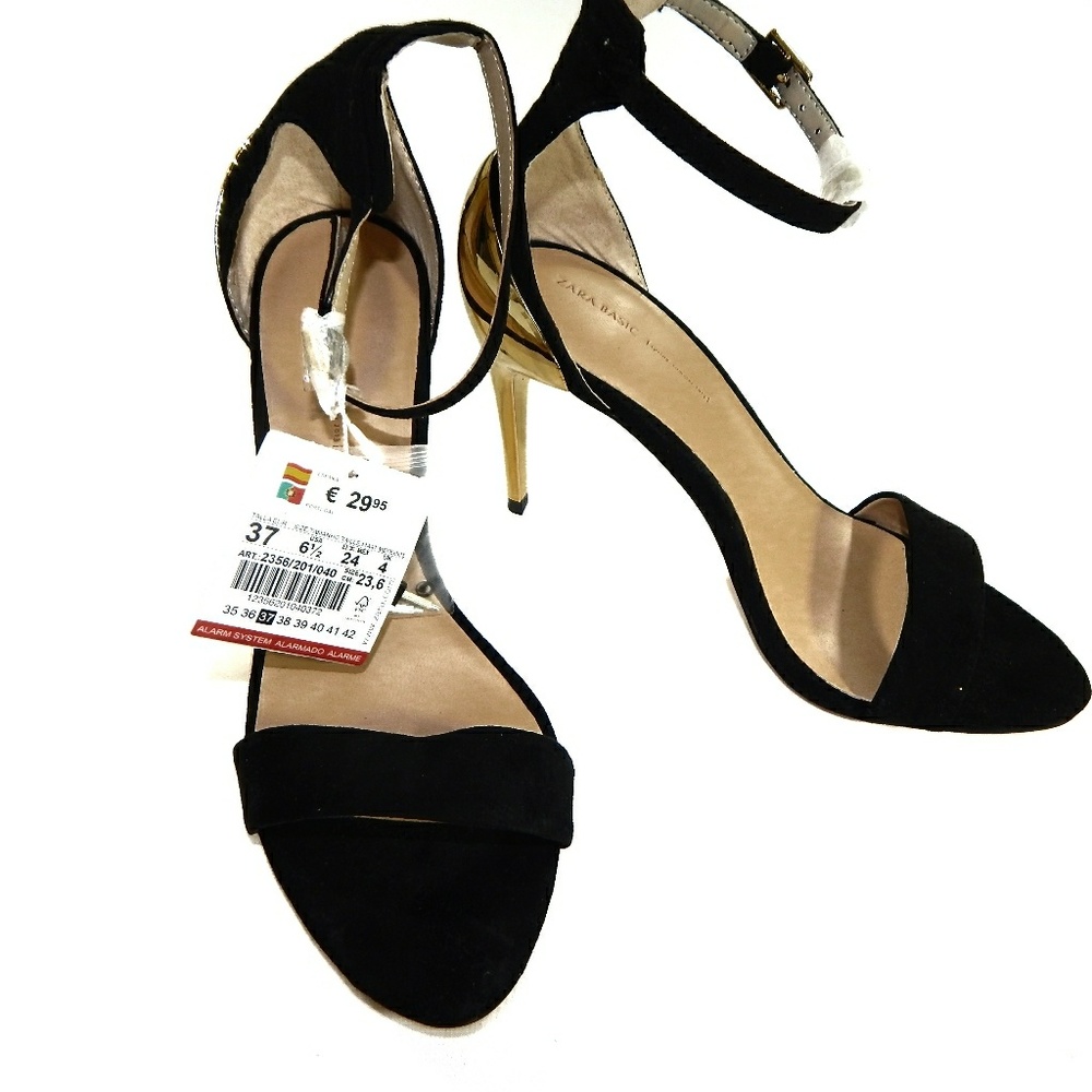 Zara Basic Womens Black and Gold Metallic size 37